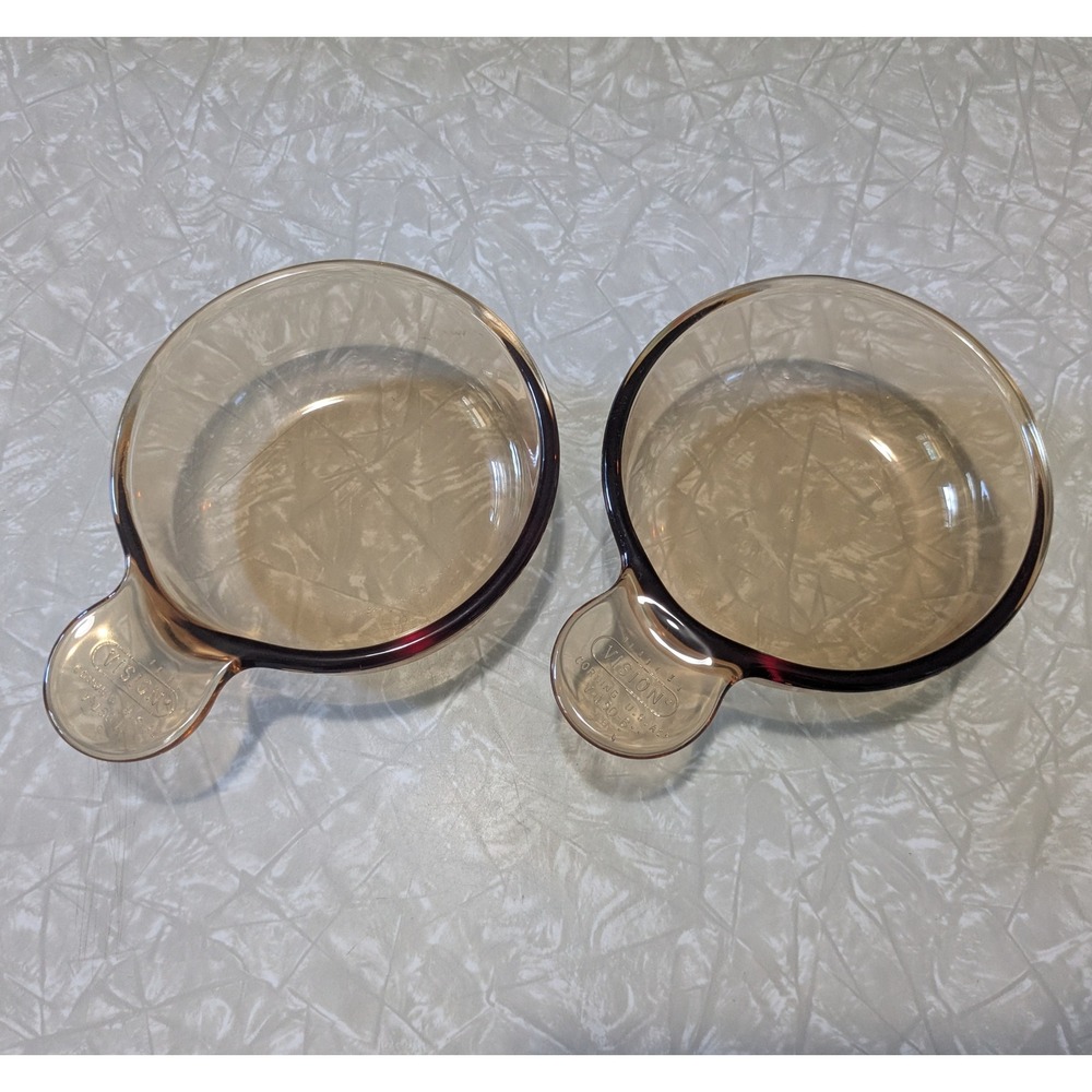 Vintage Pyrex Vision Corning Amber Glass Grab-It Bowls Set of 2 V-150-B 15oz USA